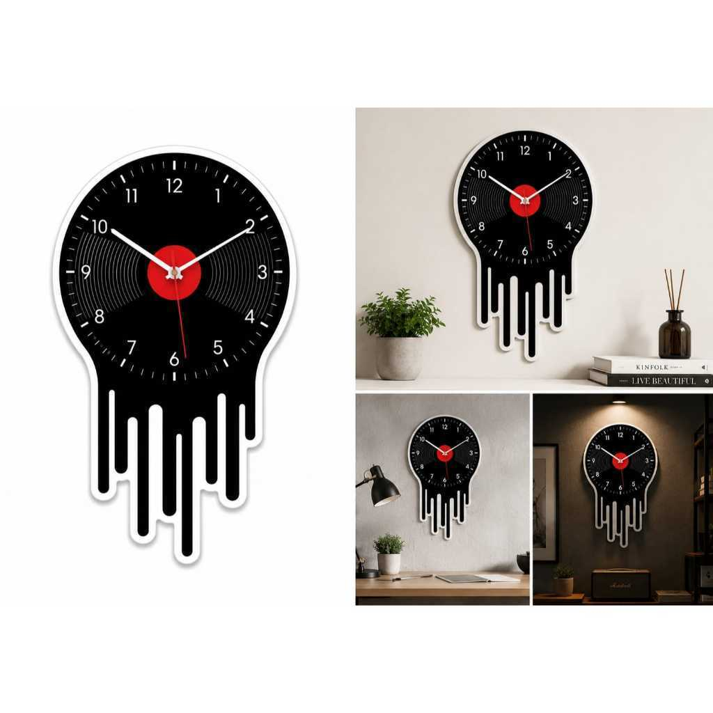 Jam Dinding Kayu Melting Vinyl Retro