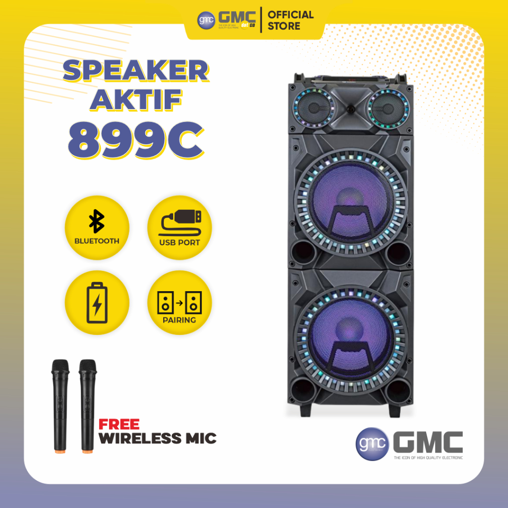 Speaker Aktif GMC 899C Bluetooth USB Port Pairing dengan Free Wireless Mic