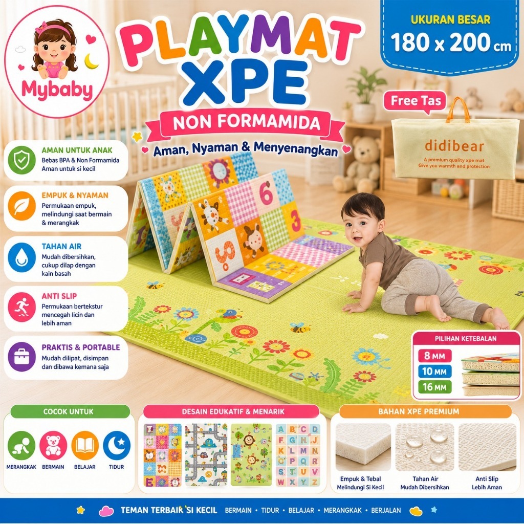 SNI KARPET LIPAT MATRAS PLAYMAT ( BONUS TAS ) DOUBLE PAD - MATRAS PLAYMAT PREMIUM - MATRAS BAYI