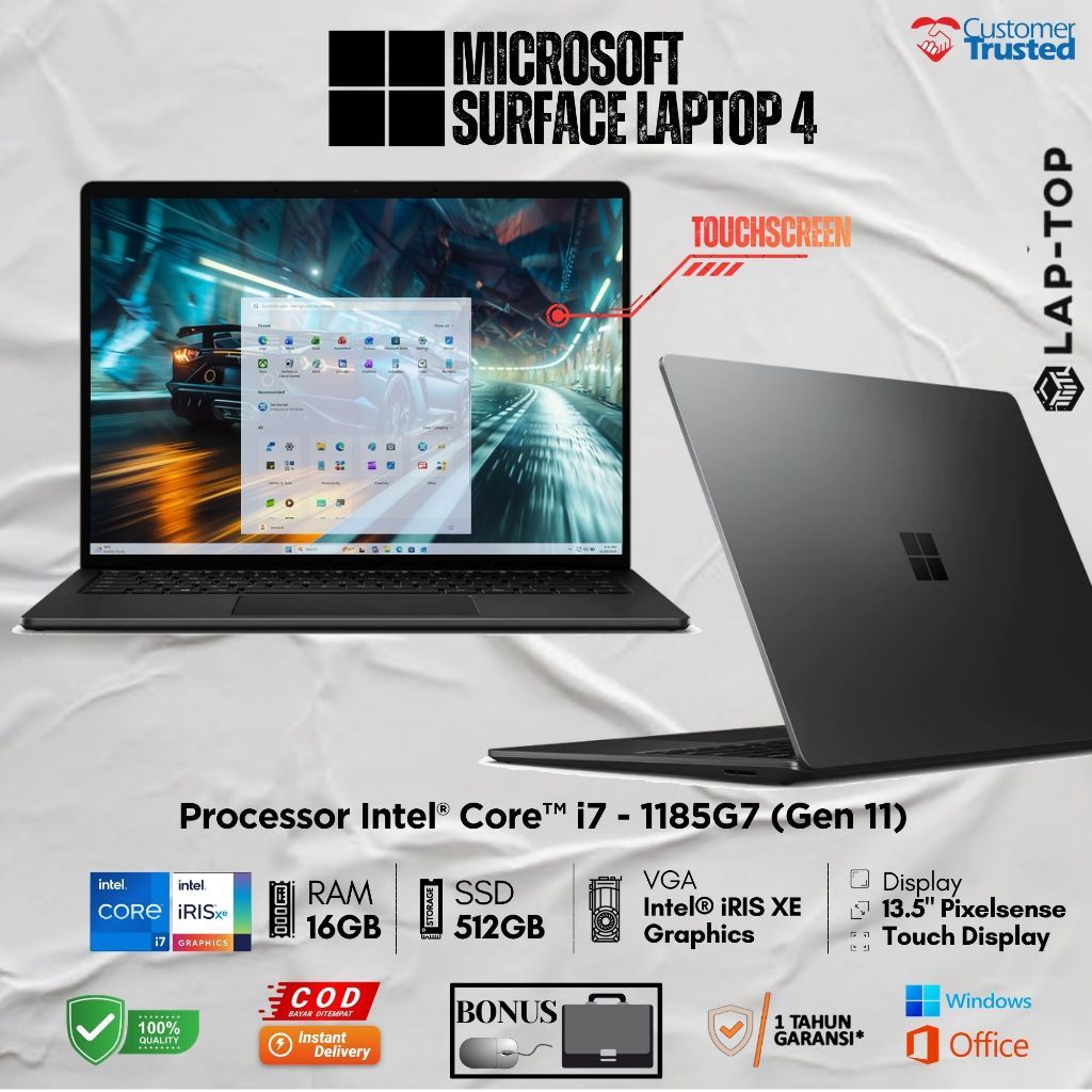 Microsoft Surface Laptop 4 Core i7 - 1185G7 RAM 16GB SSD 512GB Touchscreen Second Original Murah