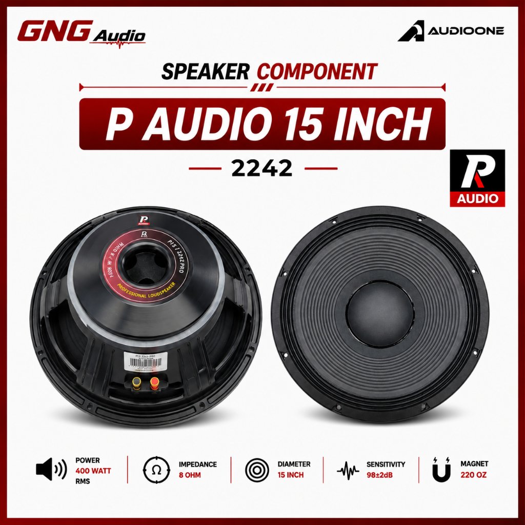 Speaker Component P Audio 15 Inch 2242 400 Watt RMS 8 Ohm 98dB Low Mid Subwoofer Original I GNG