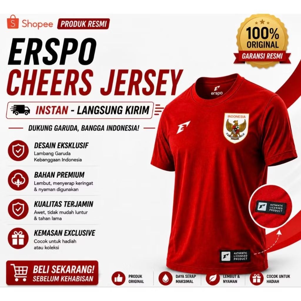 (INSTAN - LANGSUNG KIRIM) Kaos Cheers Jersey | Supporter T-Shirt Erspo Indonesia | National Team Gar