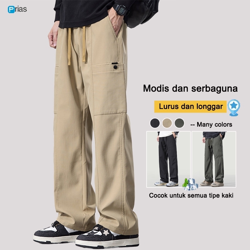 Prias Celana Cargo Panjang Pria Cargo Pants Pria Korean Celana Kargo Outdoor Gombrang Nyaman & Trend