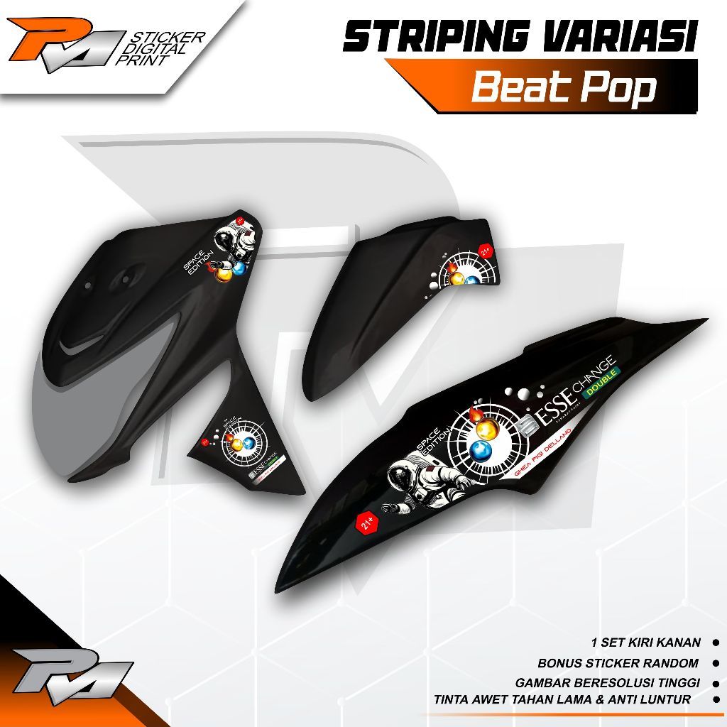 STRIPING VARIASI HONDA BEAT POP STICKER MOTIF ESSE CHANGE DOUBLE STICKER KEREN SIMPLE ELEGANT