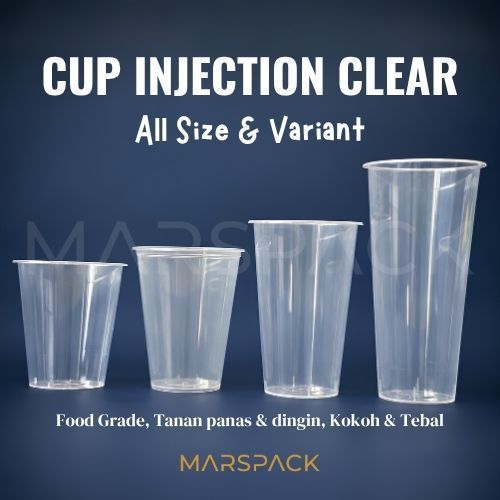 Injection Cup Clear Datar PP 12oz / 14oz / 16oz / 22oz & Tutup - Cup Plastik Datar