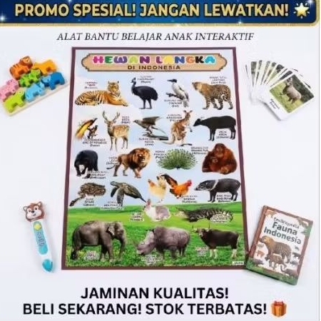 Poster Edukasi Hewan Langka Di Indonesia / Wall Chart Belajar Fauna Nusantara Satwa Dilindungi Media