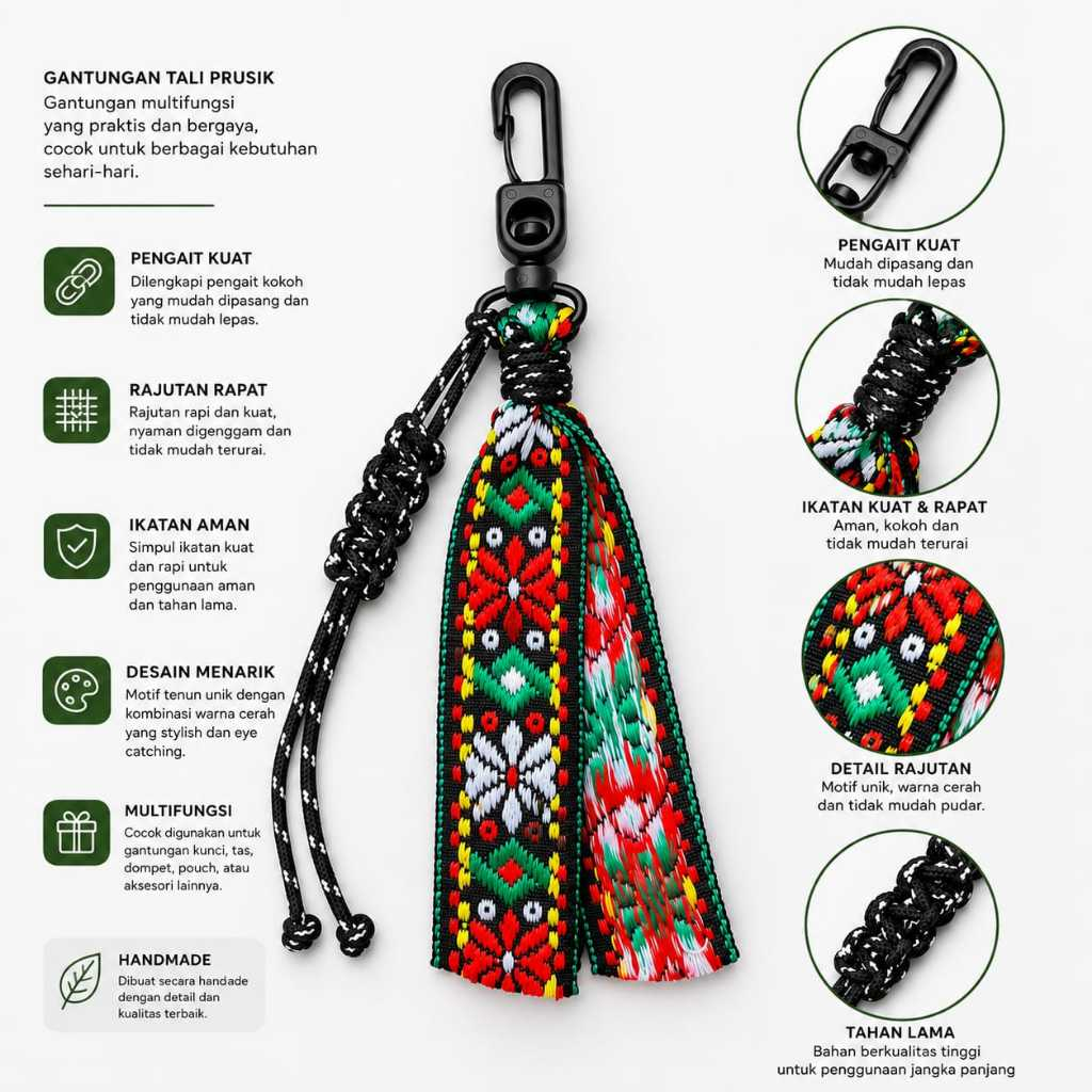 Keychain Carabiner Gantungan Kunci Webbing Prusik Motif Etnik Kalcer Multifungsi