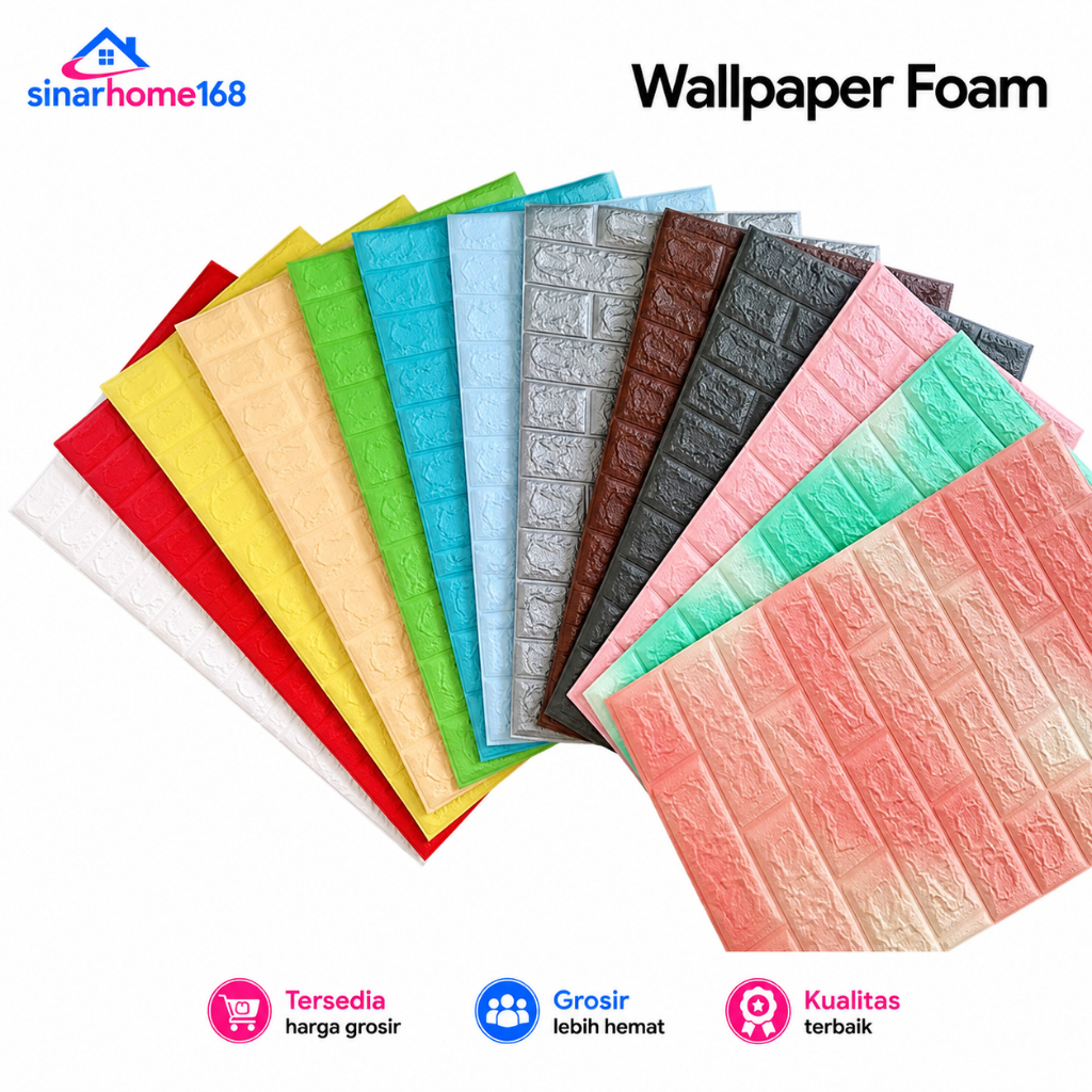 Wallpaper Dinding Sticker 3D Foam Anti Air Motif Bata Berteksture Seperti Bata 70x77Cm Foam