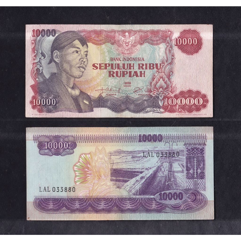 Uang kuno 10000 rupiah  tahun 1968 emisi Jendral Sudirman S/N... LAL 033880