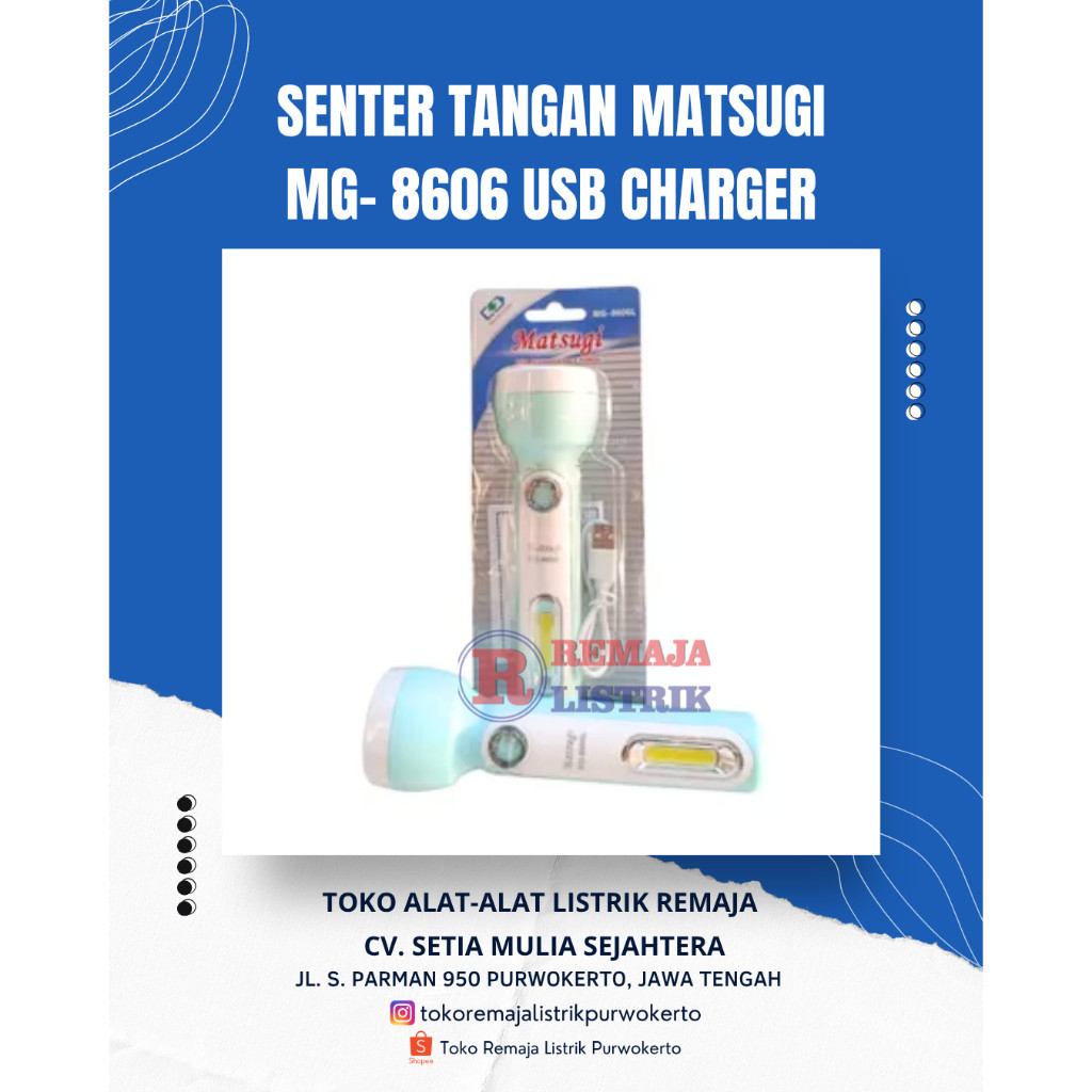 Senter Tangan Emergency 3W Cahaya Putih Rechargerable Matsugi MG-8606