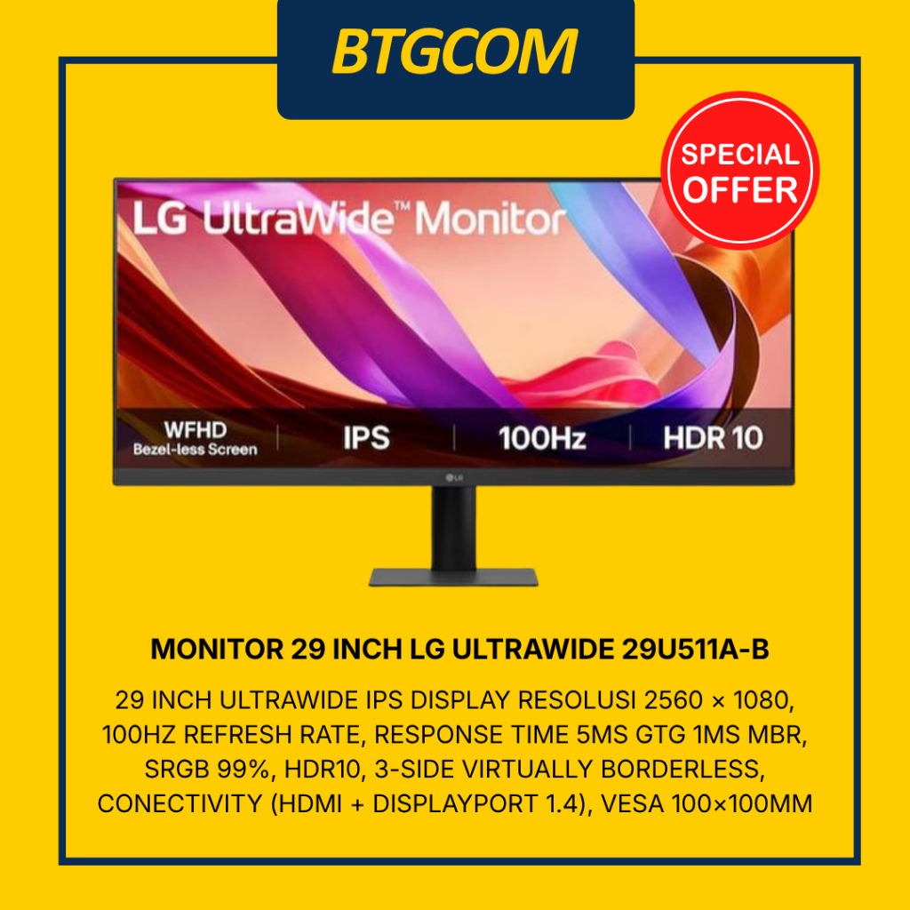 MONITOR 29 INCH LG ULTRAWIDE 29U511A-B WFHD IPS 1MS 100HZ HDR10 99% sRGB AMD FREESYNC HDMI/DP/AUDIO