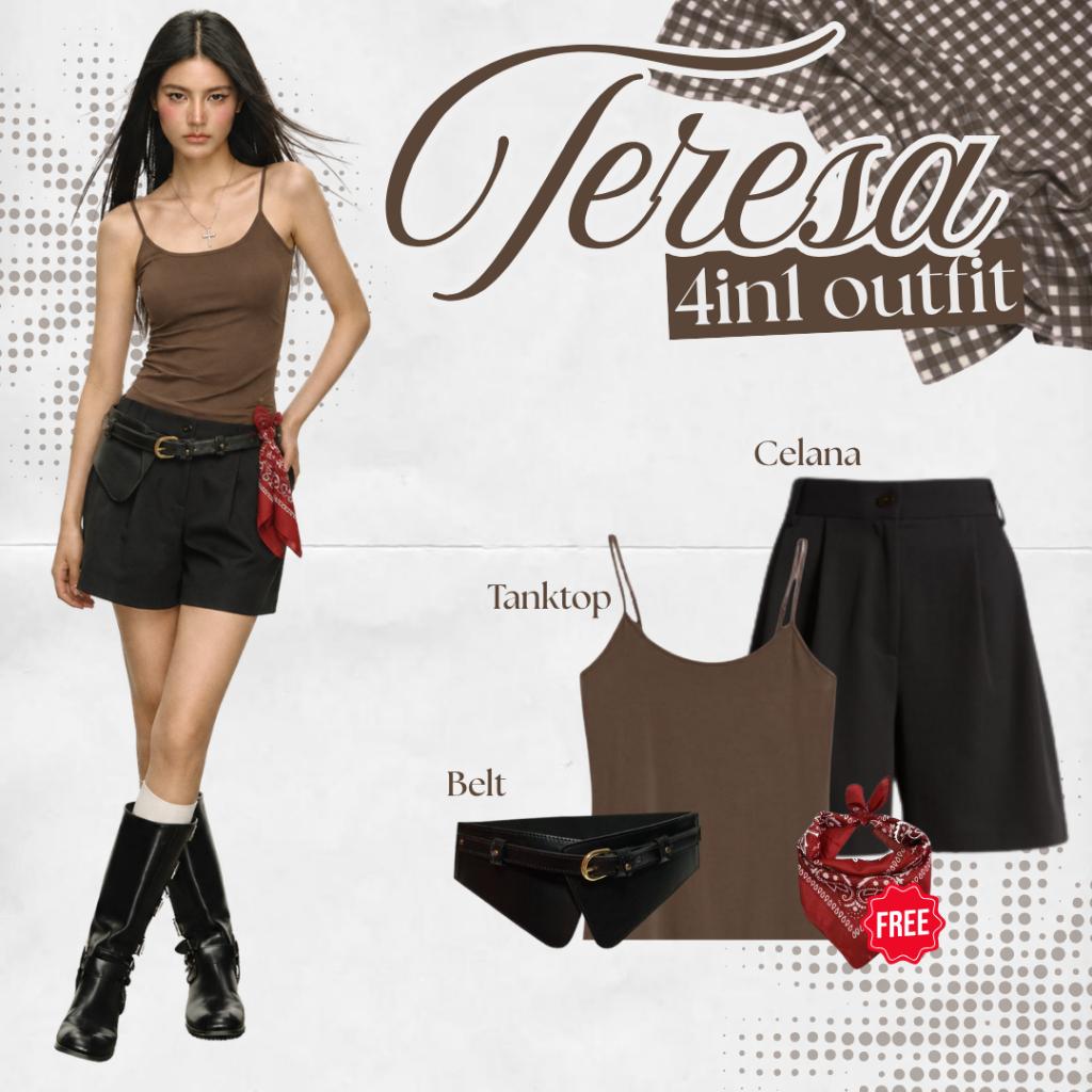 Teresa 4in1 One Set Outfit Yearbook Maze Runner (Tanktop, Belt, Celana Pendek, Scarf) DRL156