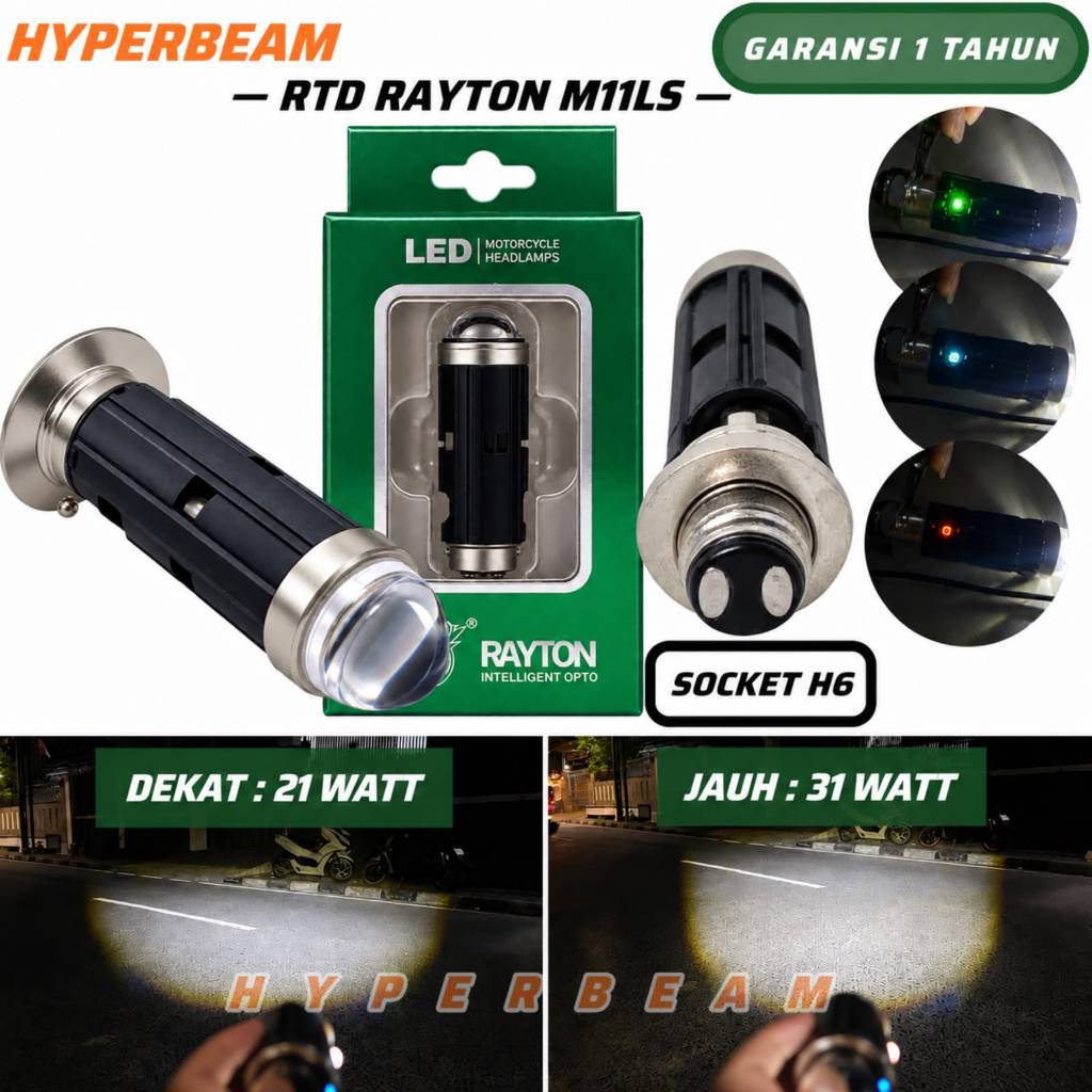 Lampu Utama LED H6 RTD Rayton M11LS D3 High Low Cut Off senja RGB plus kipas pendingin