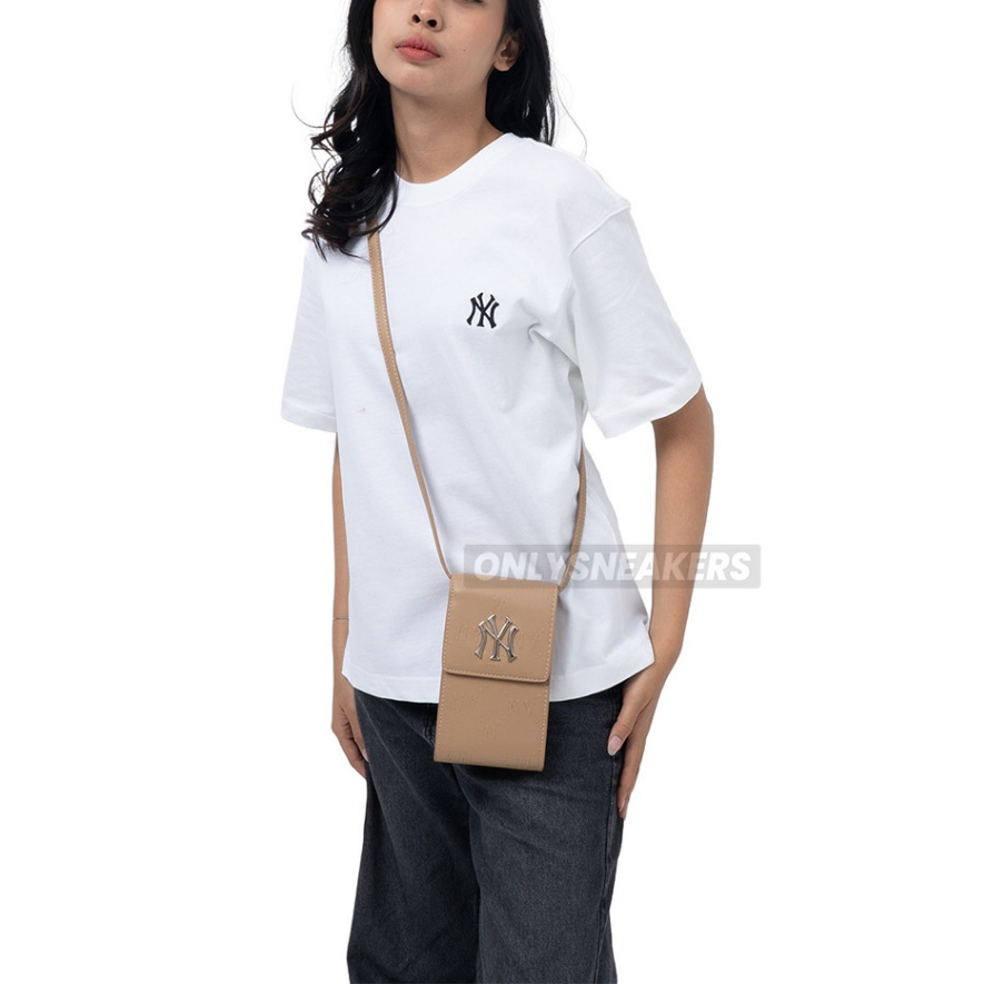 MLB NEW YORK MONOGRAM LEATHER PHONE BAG IN BEIGE