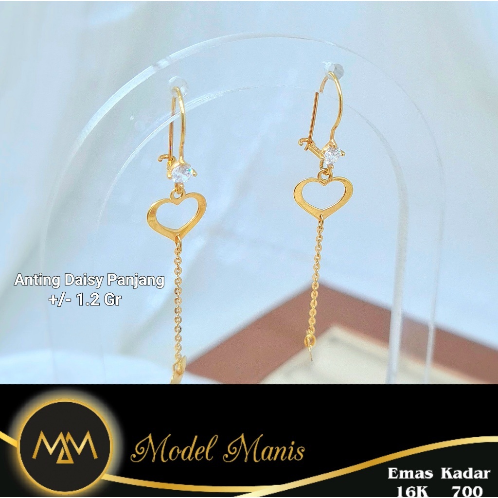 Anting Daisy Panjang Love Emas Kuning 700 Kadar 16k