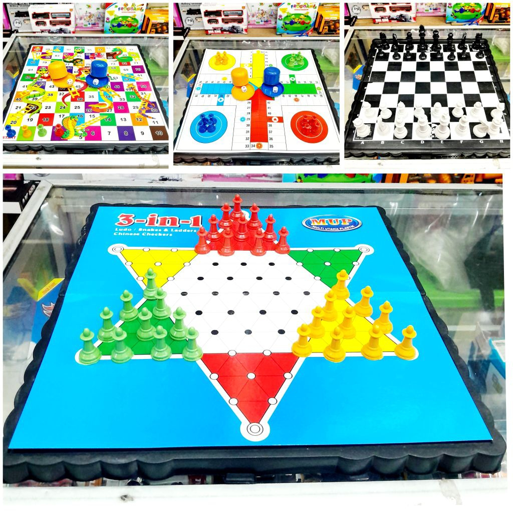 HALMA BESAR Catur Papan Plastik 4 IN 1 Board Game Ludo UlarTangga
