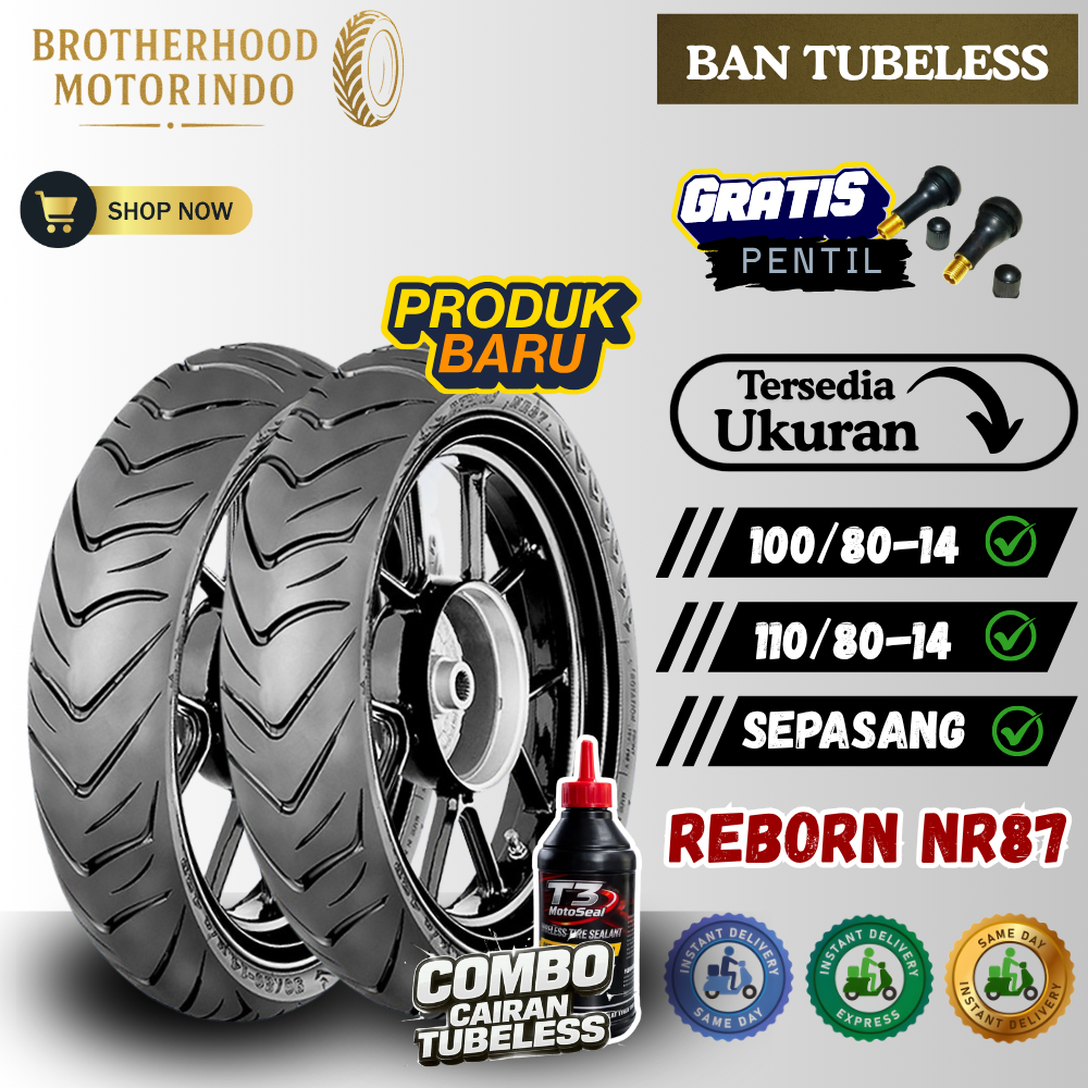 (PAKET SEPASANG) BAN IRC REBORN NR 87 TUBELES ( 100/80-14 / 110/80-14 ) BAN RING 14 / BAN IRC / RING