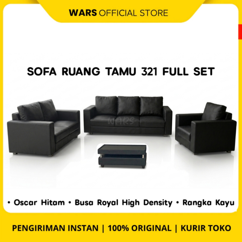 Set Sofa Ruang Tamu Minimalis 321 - Sofa Tamu Minimalis Mewah - Sofa Ruang Tamu Elegan Hitam