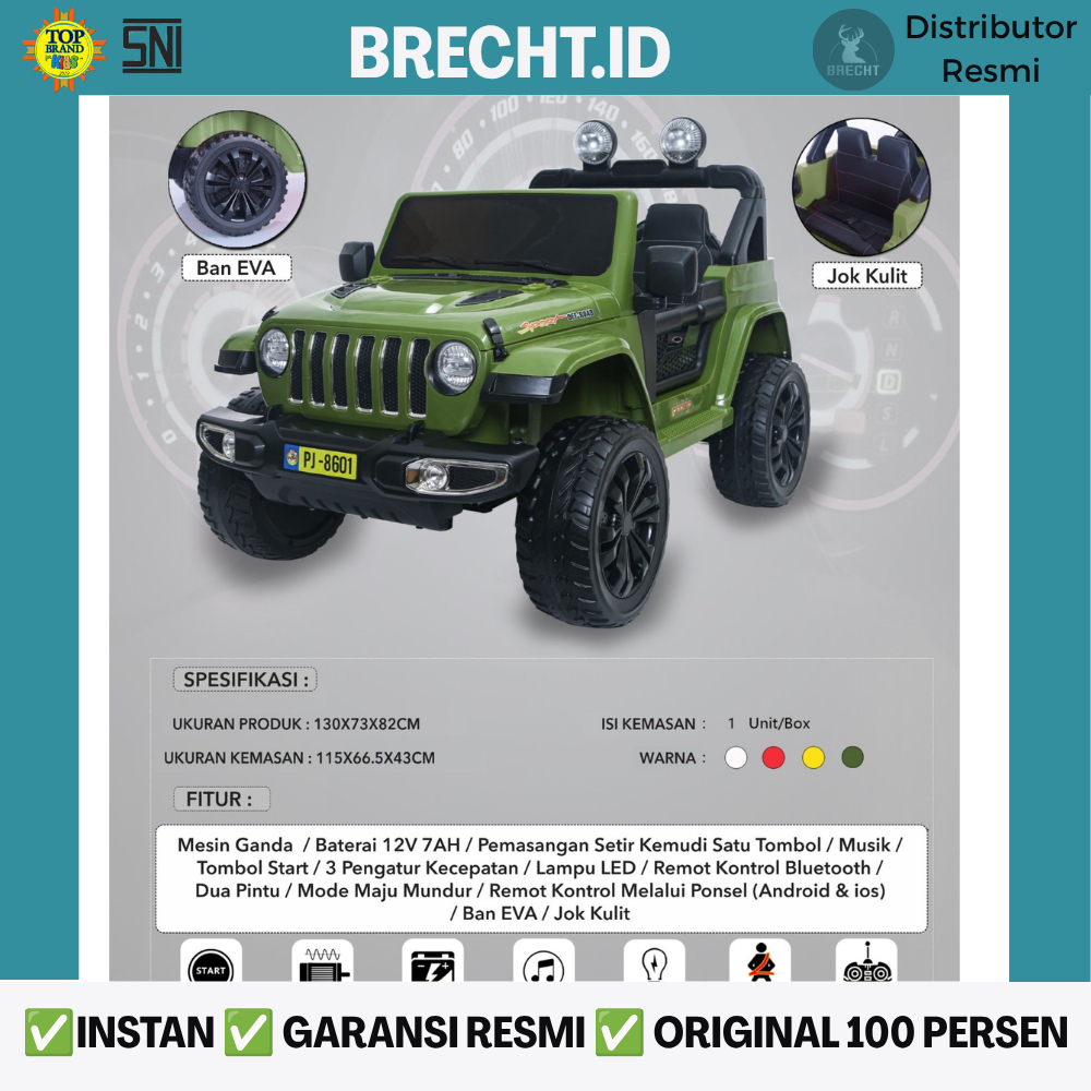 Mainan Anak Mobil Aki Remote Control Jeep Pacific PJ-8601+ / PJ 8601+ Ban Eva Karet Mobilan Aki PJ-8