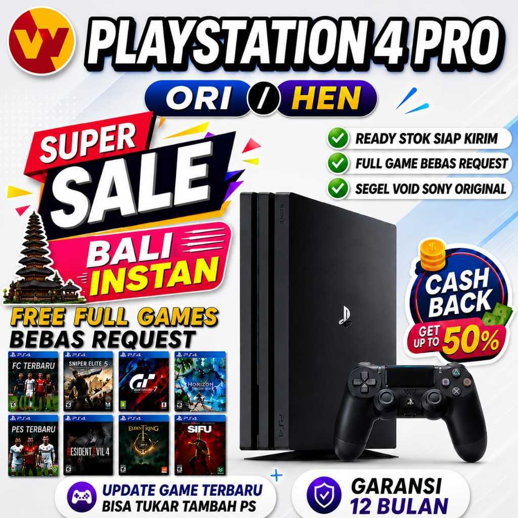PS4 PRO ORIGINAL HEN PLAYSTATION 4 PRO HEN / ORIGINAL BONUS BANYAK GAMES HITS FIRMWARE TERBARU BEBAS