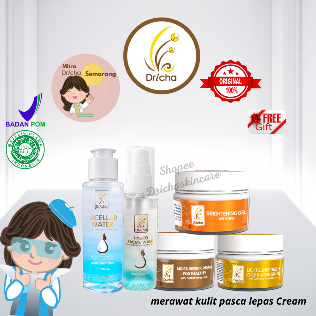 DRICHA BRIGHTENING GEL + MOISTURIZER + LIGHT SUNSCREEN + HYDRO FW  + MICELLAR WATER