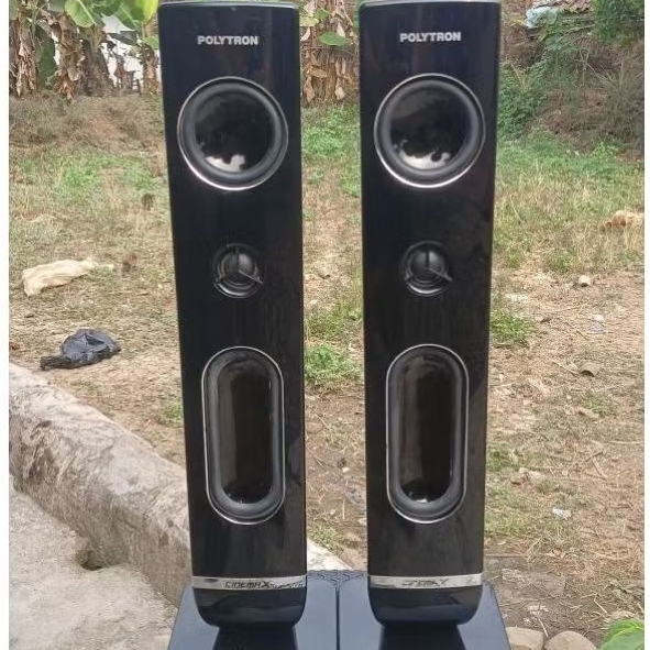 speaker Tower Polytron CinemaX Pasif Hitam Gloss + Tatakan Kaki Original
