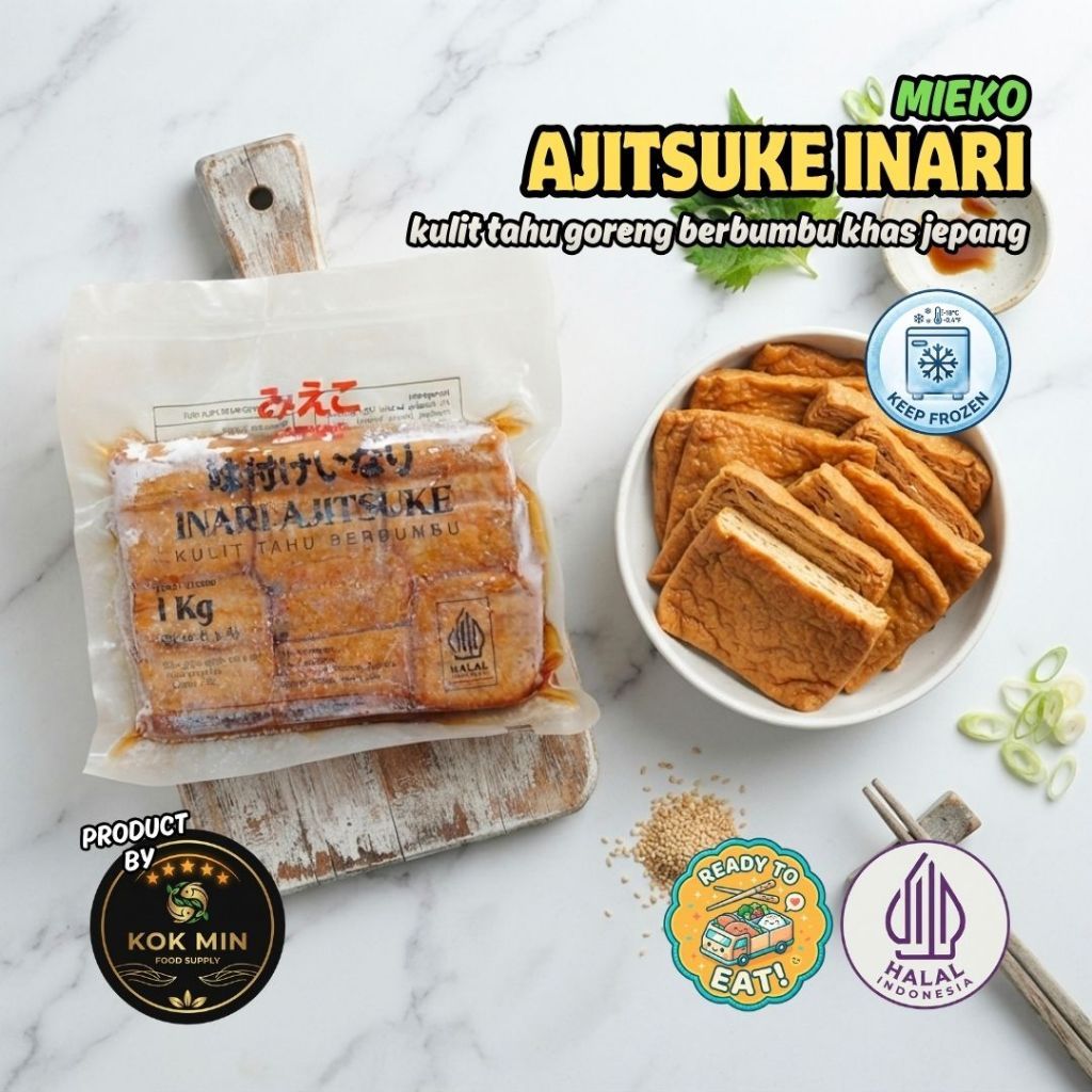 [60 PCS] Mieko Ajitsuke Inari Halal Kulit Tahu Inari Sushi Premium Tebal 8x4cm Fresh Frozen Kualitas