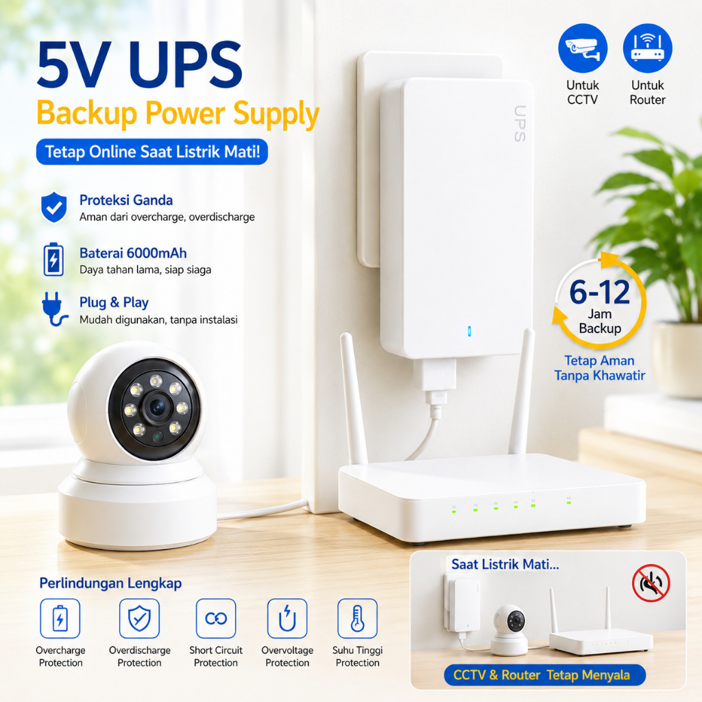 UPS Mini Power Supply Backup CCTV EU Plug PSU 1200mAh 5V 2A Mati Lampu Emergency Cadangan Jenset 12V