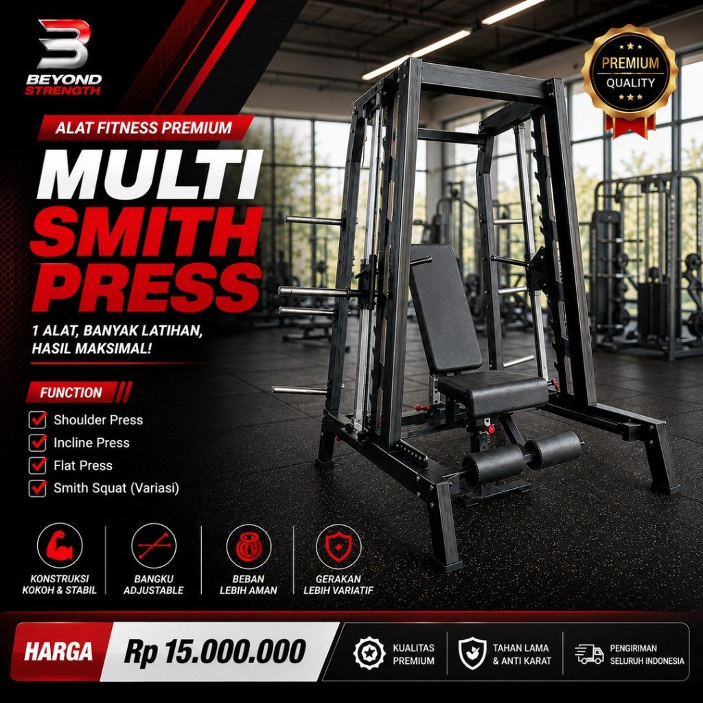 Multi Smith Press Alat Fitness Premium Multifungsi | Smith Machine Gym untuk Chest Press, Shoulder P