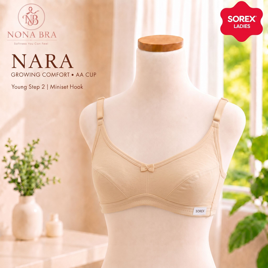 Sorex Nona Bra NARA Young Step 2 Miniset Hook Cup AA Tanpa Busa Size 32 34 36 BH Remaja Katun Premiu