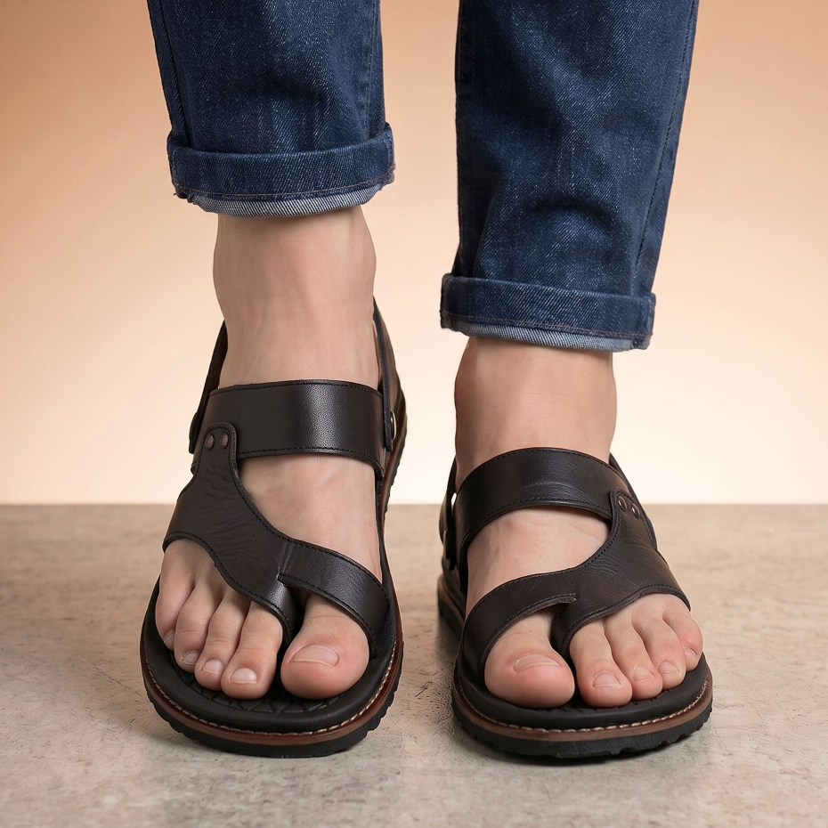 Sandal Japit Pria Kulit Asli Kasual  Ukuran 39-44 - RIOT TEVEZ