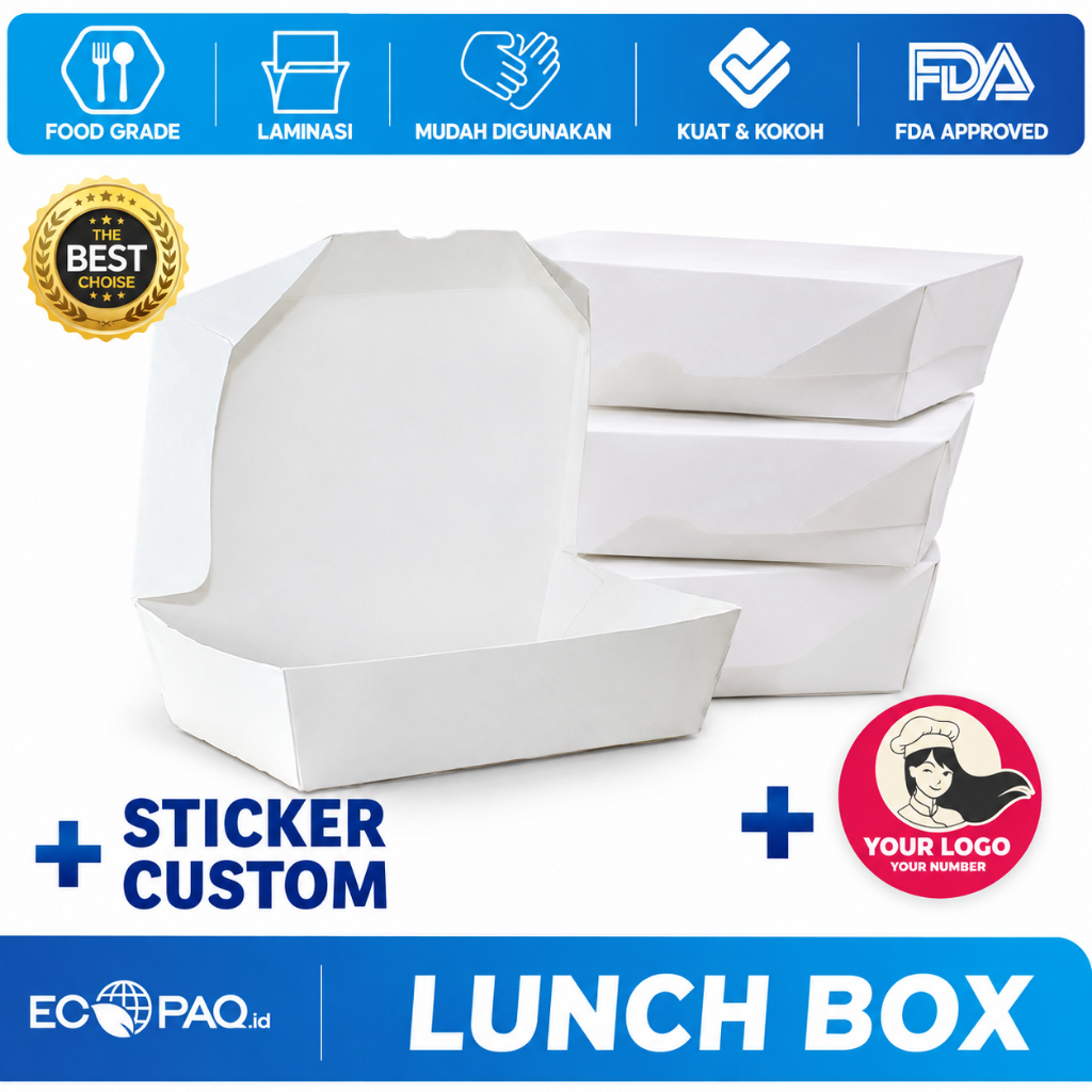 Paket Combo LUNCH BOX PAPER + Stiker Logo Custom (50 Set)