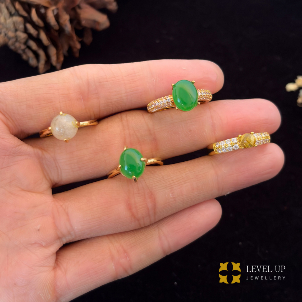 Cincin Permata Wanita Cincin Batu Giok Asli Cincin Tembaga Hongkong Asli Lapis Emas Cincin Kekinian 