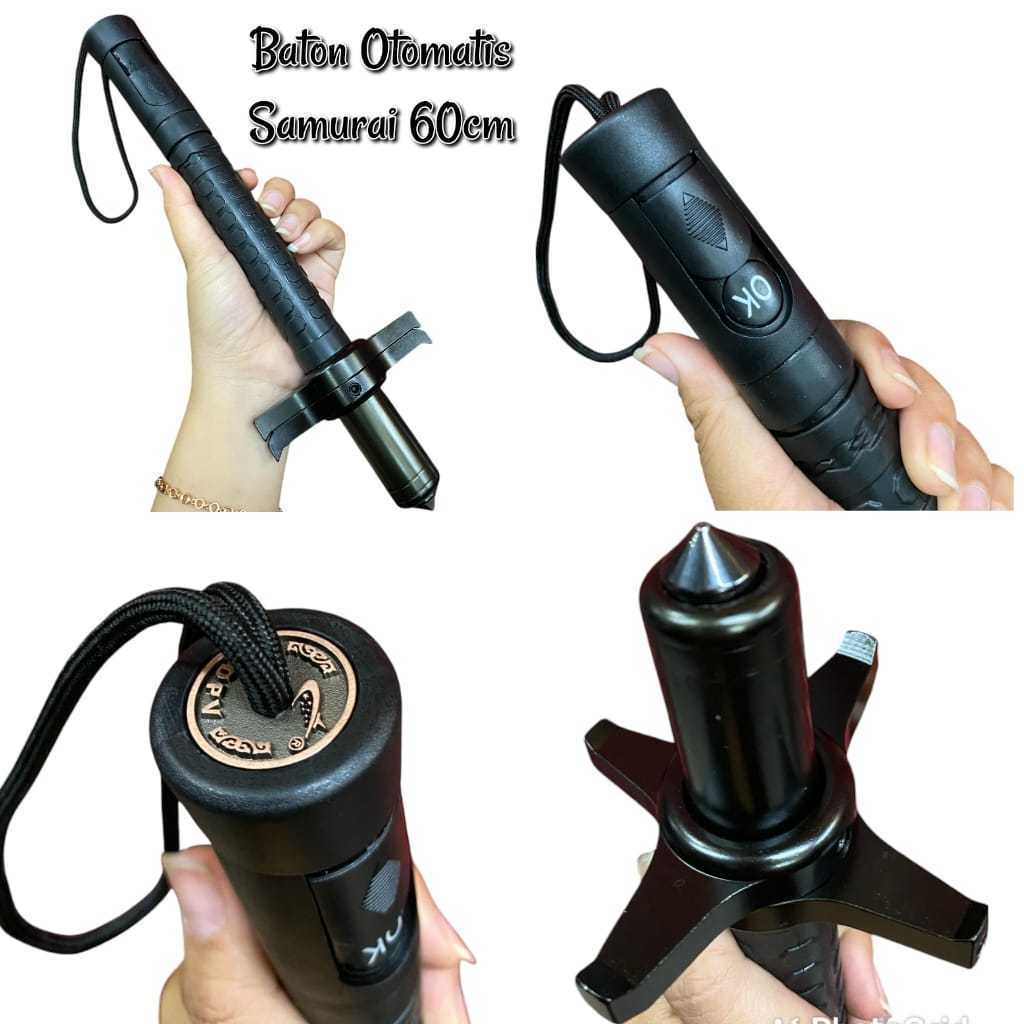 Baton Samurai Otomatis 60cm Tongkat Tactical Lipat Self Defense Anti Karat