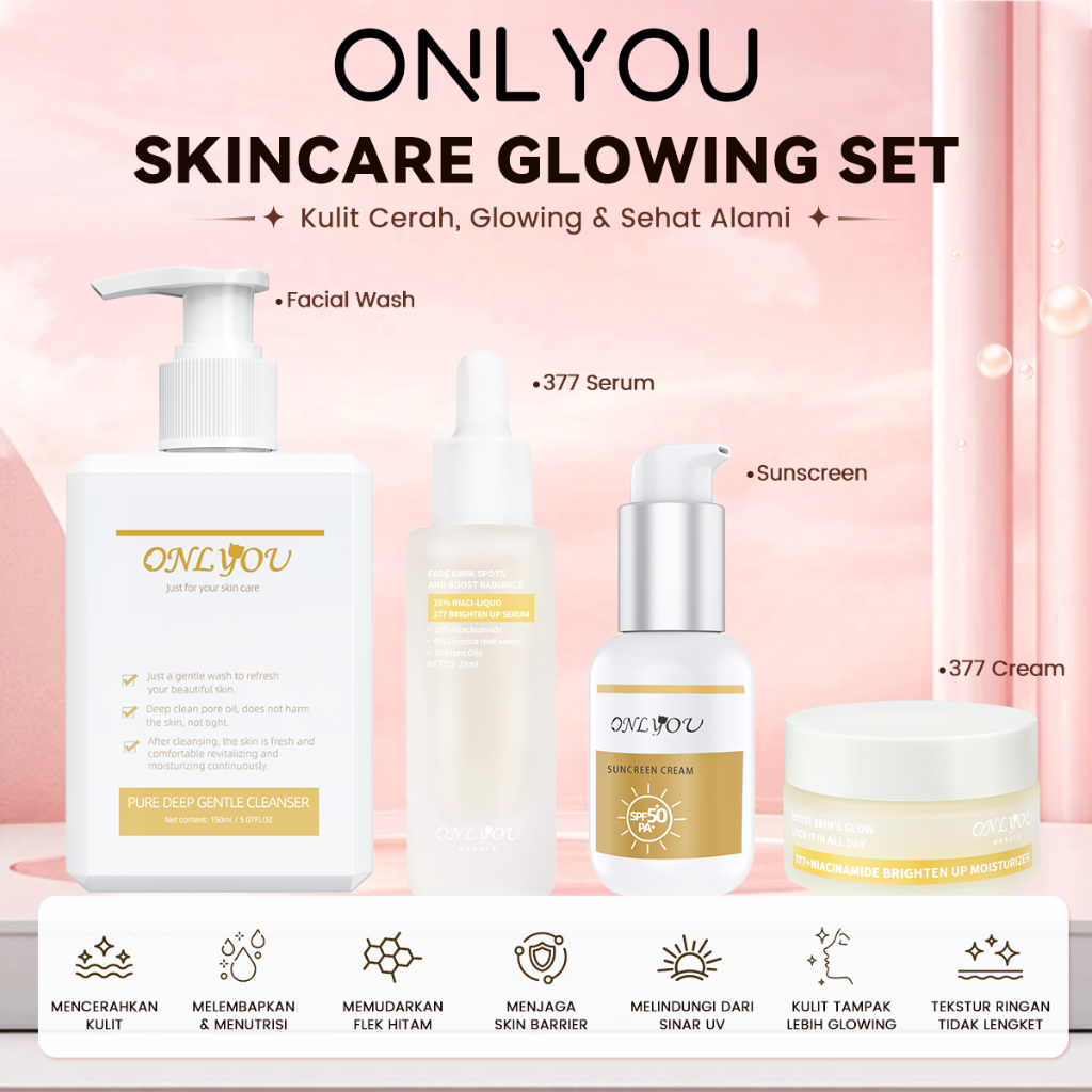 [BPOM] ONLYOU Glow Whitening Paket Sunscreen Cream Brightening Serum 377 Dark Spot Cream Facial Wash