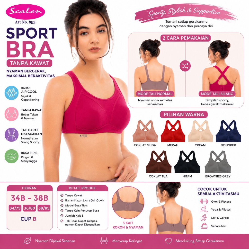 SCALEN | Size 34B - 38B | Sport Bra Tanpa Kawat SCALEN 893