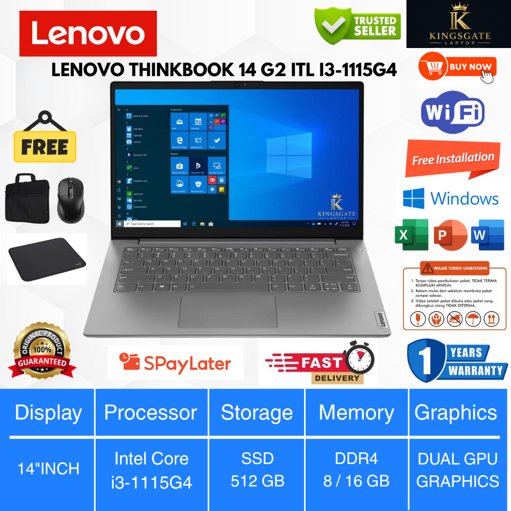 LENOVO THINKBOOK 14 G2 ITL I3-1115G4 - RAM 8GB SSD 512GB MX450 2GB 14"Inch FHD Windows 11 + Microsof