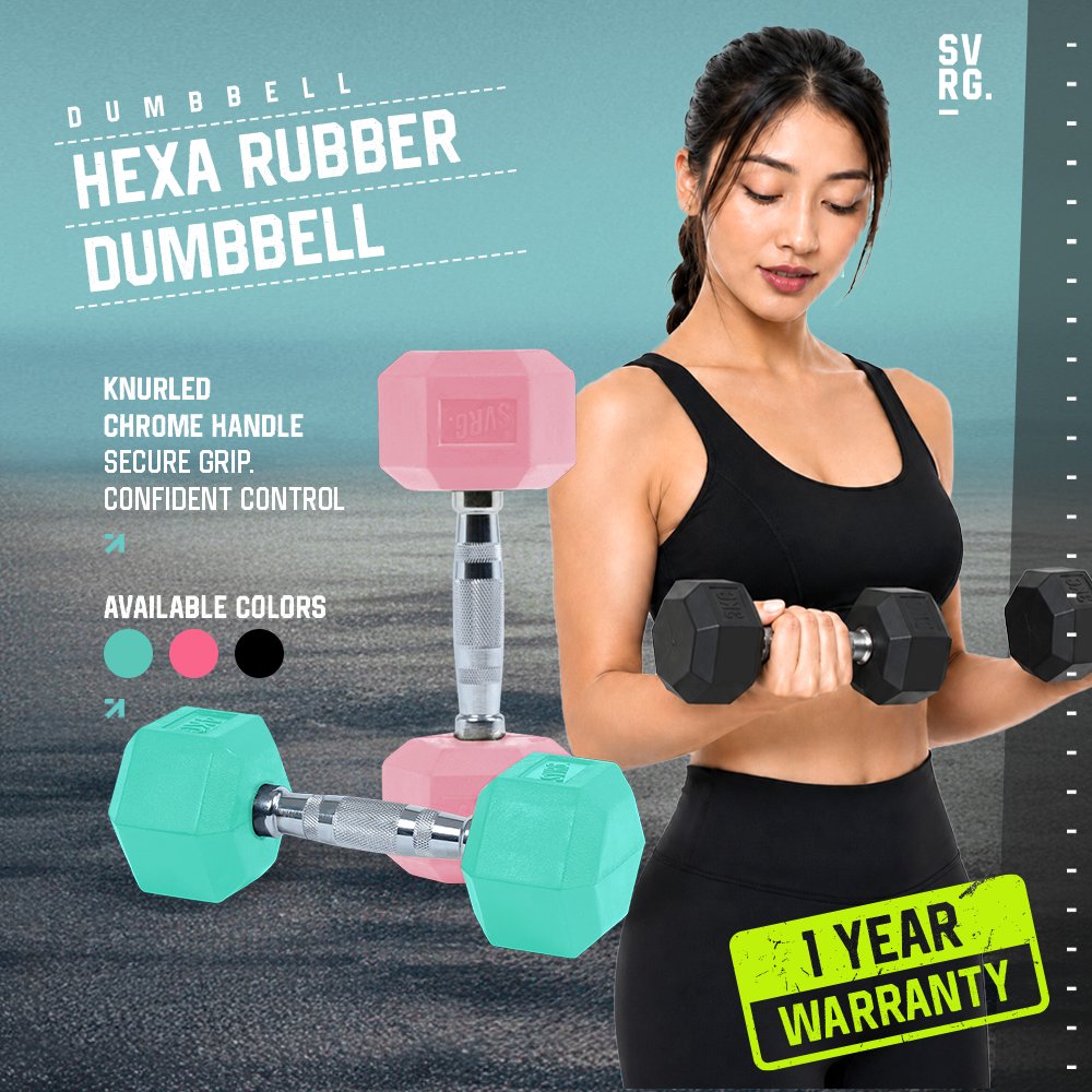 SVRG Hexagonal Dumbbell - 4 KG - Hexagon Rubber Dumbbell Barbell