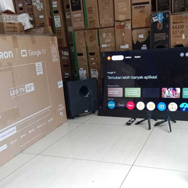 (free packing kayu) GOOGLE TV LED POLYTRON 43 INC SOUNDBAR SUBWOOFER KONDISI BEKAS MASIH SEGEL (311J