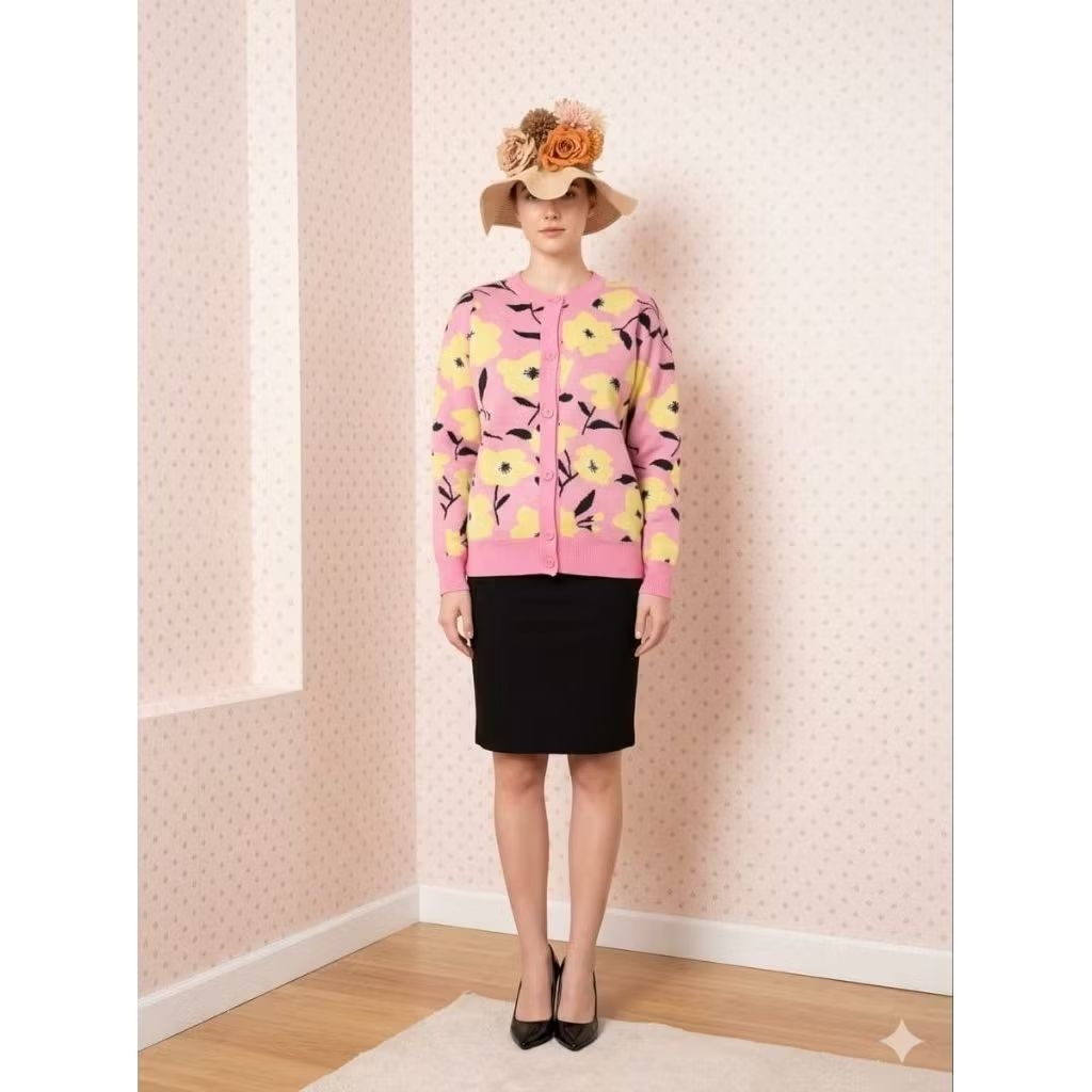 cardigan kate spade bunga rajut tebal