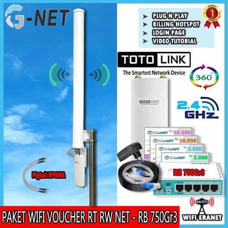 Paket Hotspot Sistem Voucher RT RW NET 5 Km Omni Mimo 13 dbi 360 Degree - RB 750 Gr3