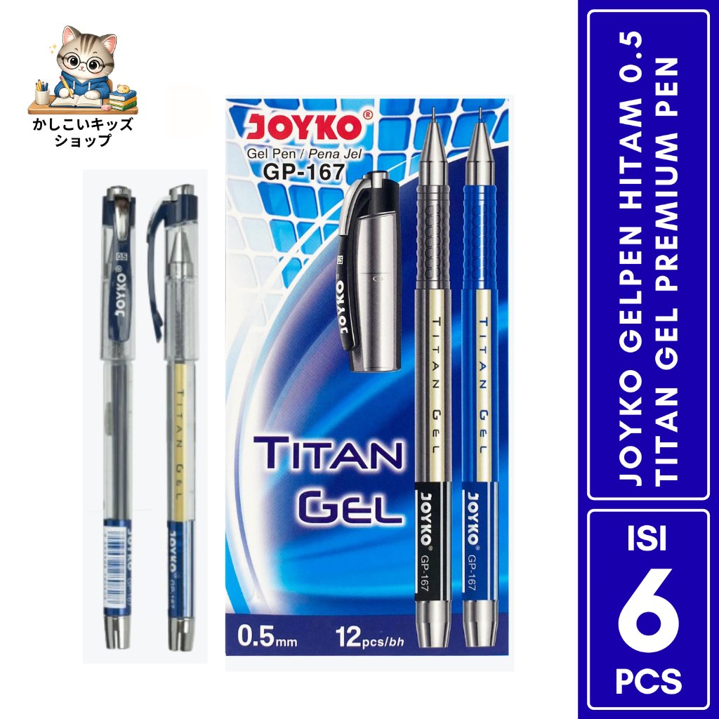 Joyko Titan GEL Pulpen Hitam 0.5mm Pack Isi 6 Pcs Anti Macet Premium Lembut Dipakai Original