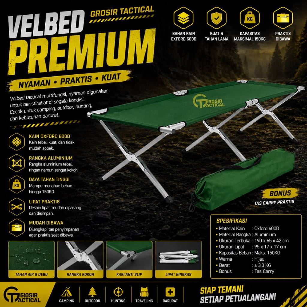 VELBED/RANJANG LIPAT VELBED/VELBED ALMUNIUM/ TEMPAT TIDUR OUTDOOR