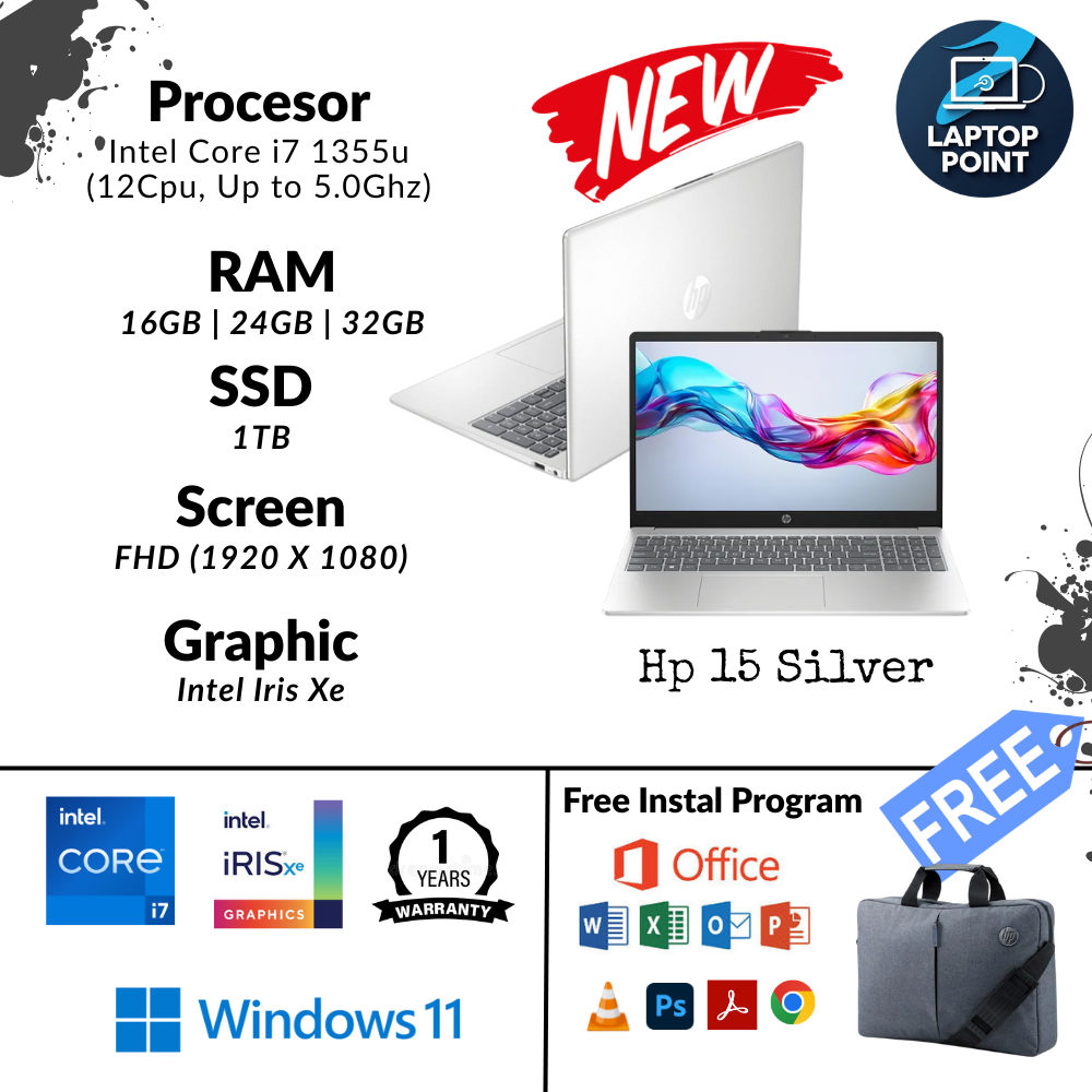 Laptop Baru Hp 15 Intel core i7 1355u (Gen13) | Intel Core 7 150u | Intel ultra 7 255u TouchScreen 3