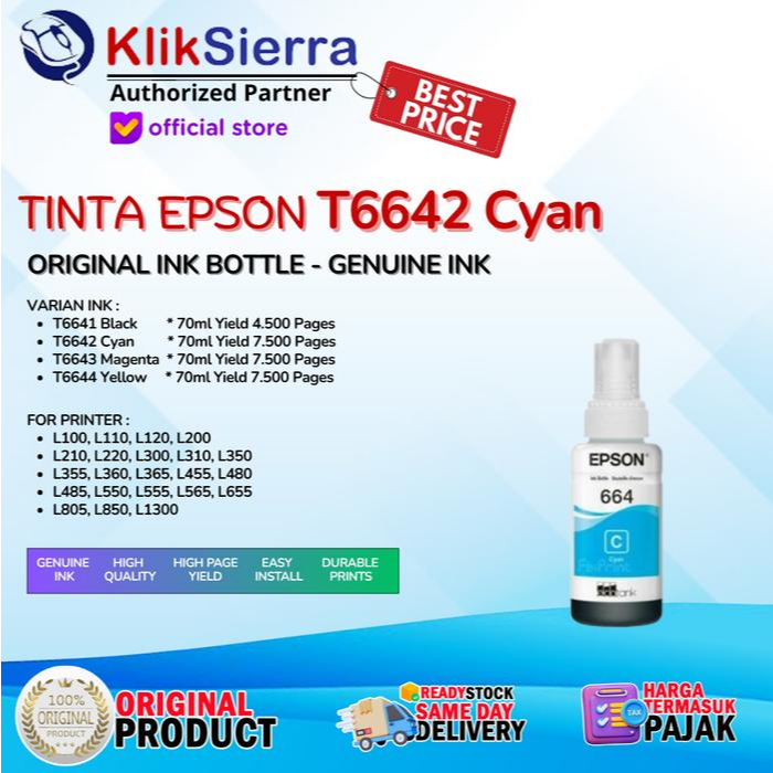 EPSON Tinta Refill T6642 C | T664 Cyan Original