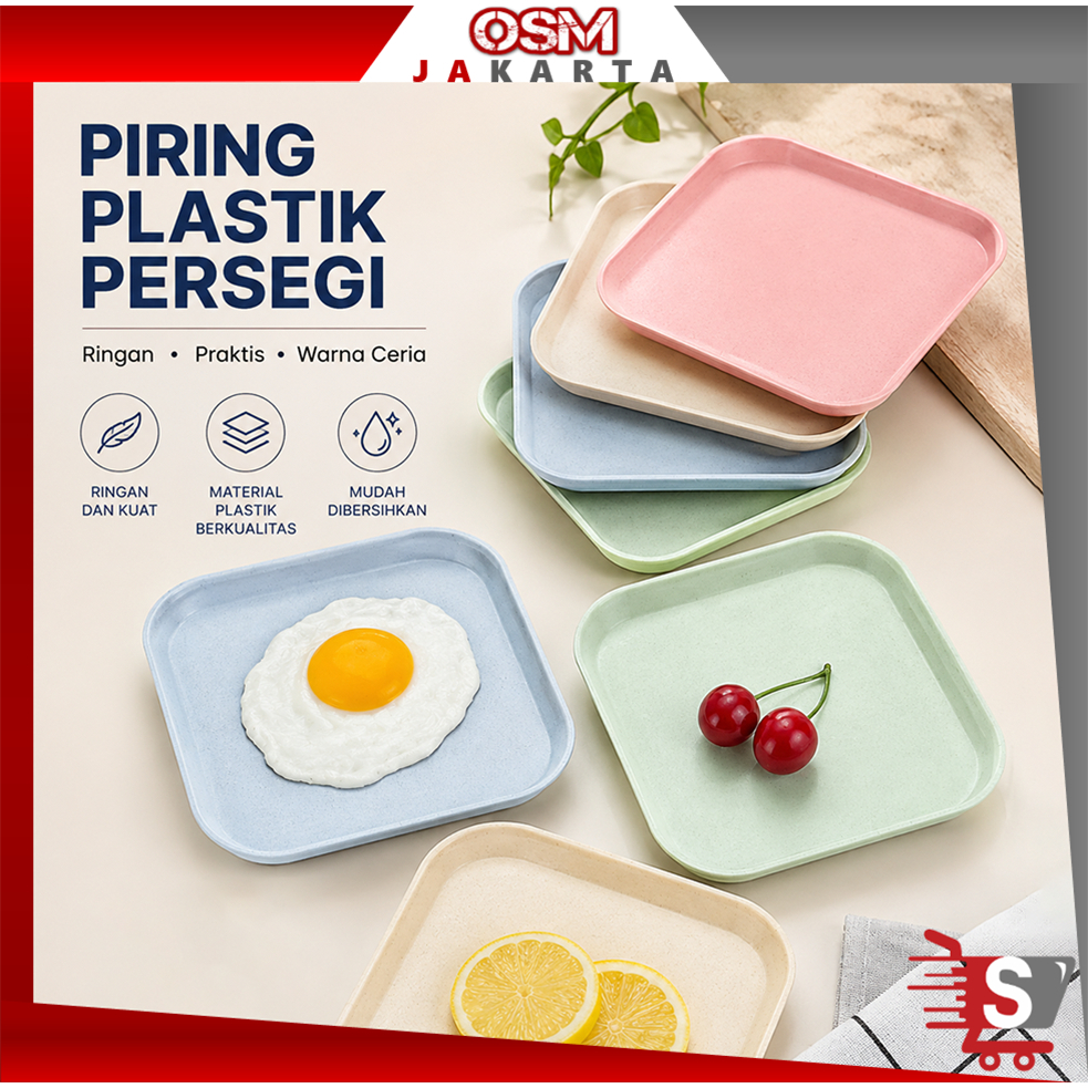 OSM JKT H5233 Piring Jerami Persegi / Piring Saji / Piring Buah / Wadah Buah / Piring Snack / Piring