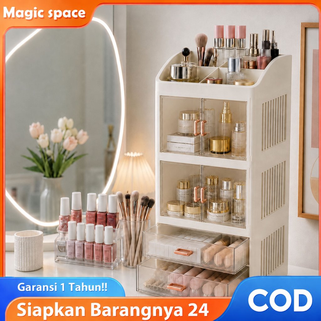 Magic Space Rak Kosmetik Rak Organizer Make Up Rak Meja Kosmetik 2 Susun Pintu Transparan 2 Laci unt