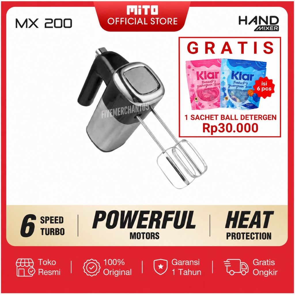 Hand Mixer Mito MX 200 Mixer Tangan Mito 200 Mitochiba Stainless Turbo Pengaduk Adonan Kue MX-200