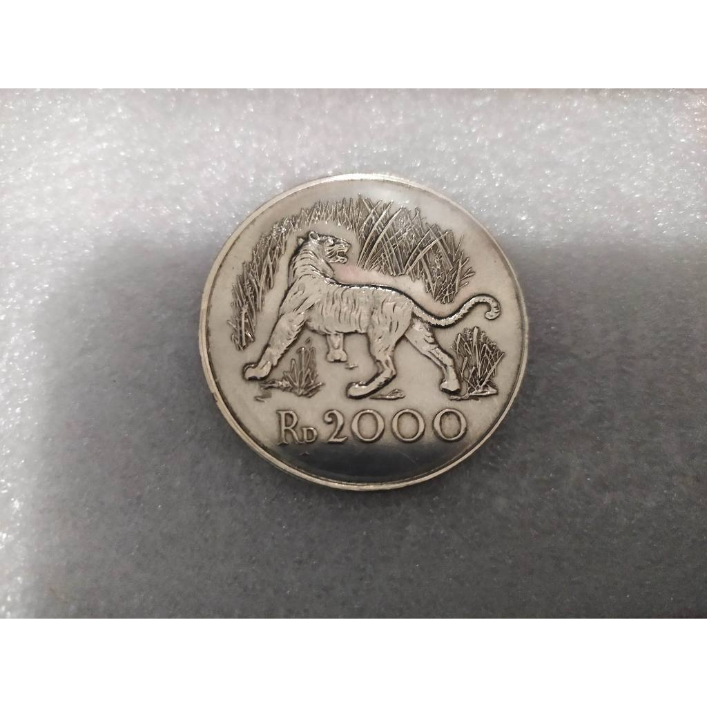 Uang Koin Perak 2000 Rupiah tahun 1974 Koleksi Coin Silver Macan Antik Rare