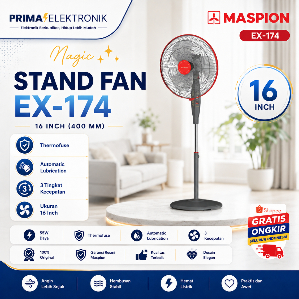 MASPION  EX-174-S STAND KIPAS 16 INCH/EX174/EX-174/EX 174/STAND FAN 16"/ORIGINAL MASPION/GARANSI